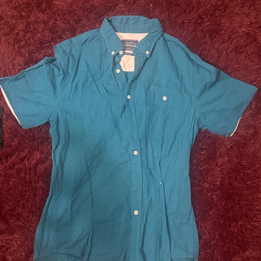 Topman Turquoise Short Sleeve Shirt
